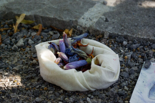 getrocknete Blüten in Stoffsack